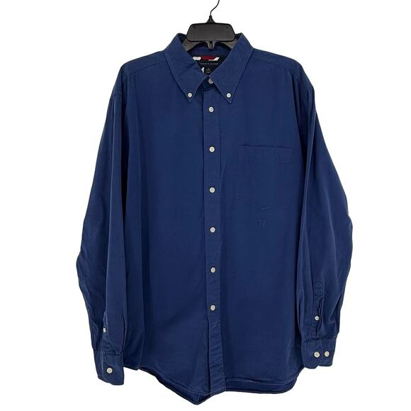 Tommy Hilfiger Men's Casual Shirt Logo Embroidered Crest Solid Navy - Picture 1 of 7